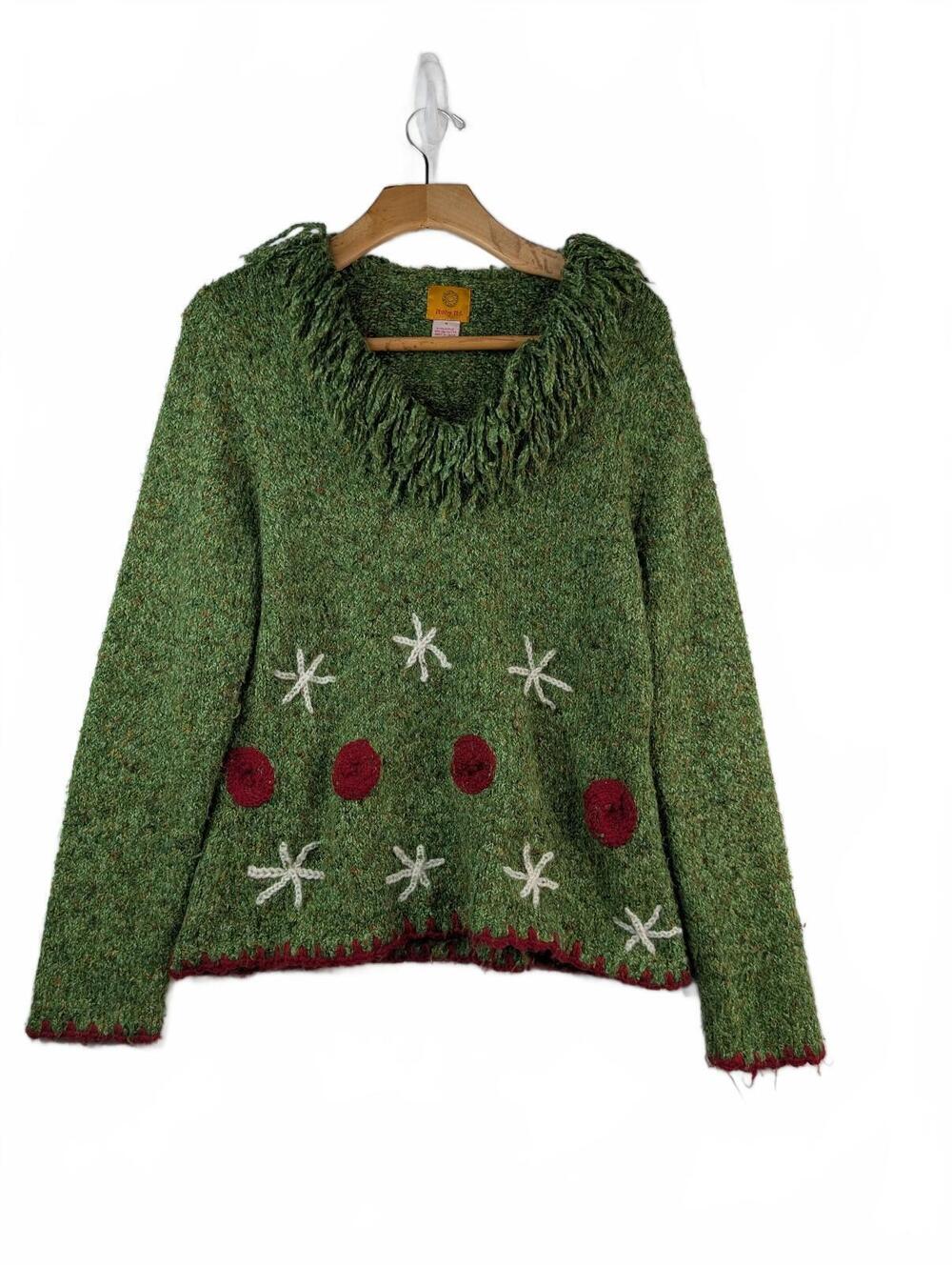 Ruby Rd. Green Pullover Sweater with Festive Christmas Theme Medium